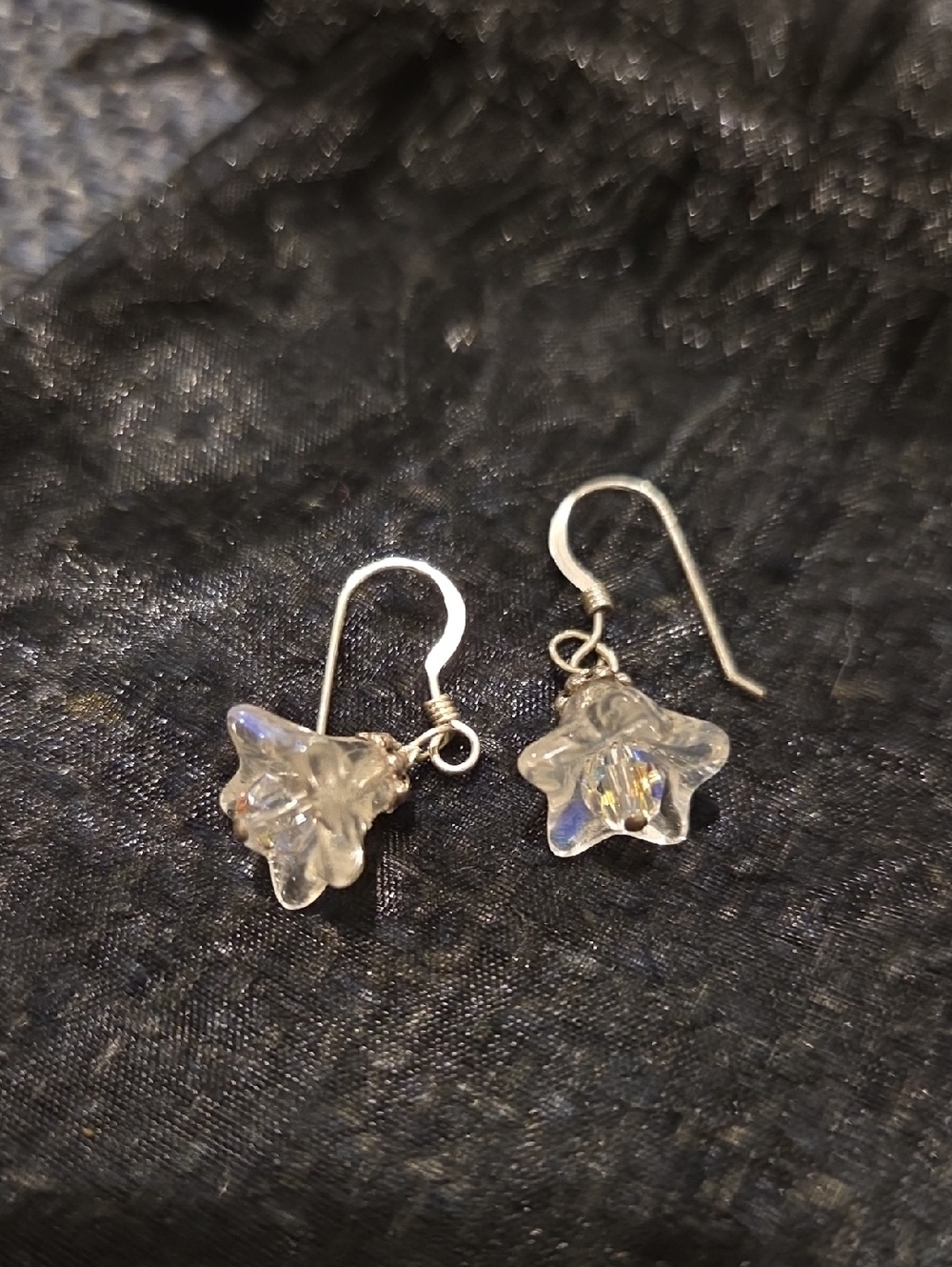 Crystal Star Drop Earrings - Clear Glass Flower Dangles